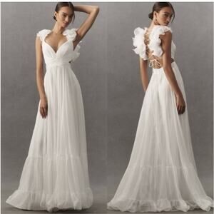 Mac Duggal White Ruffle Tiered Cut-Out Chiffon Gown Size 10 $598 67911